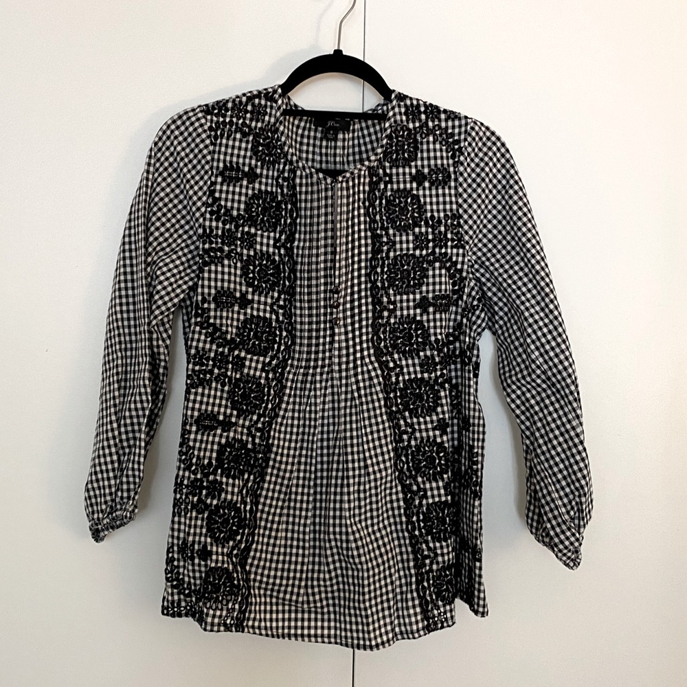 NWT J. Crew Gingham Popover with Eyelet Detailing